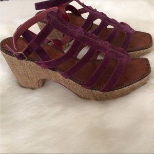 Henry Cuir Barney of NY purple suede clogs shoes 8